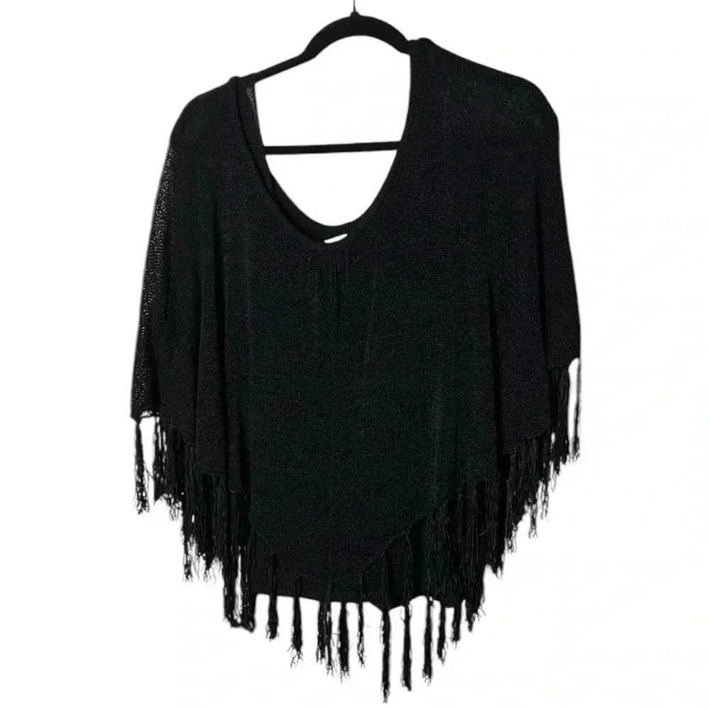 VTG KOKOMO. poncho sweater ,fringes,sheer,loose knit,PTP 16” to  23”,one size - Picture 5 of 16